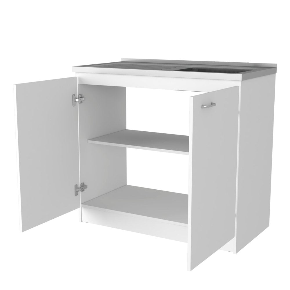 White Stainless Steel Accent Cabinet with Two Shelves - 39-inch