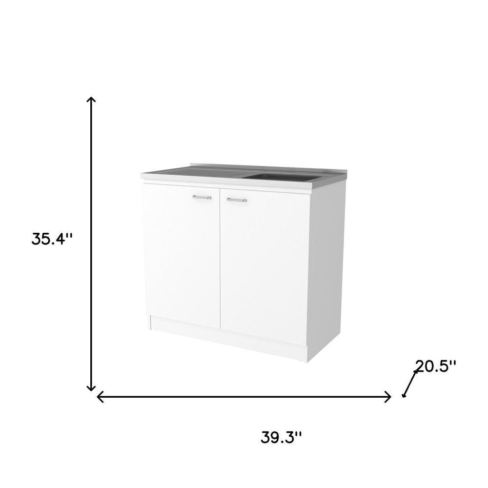 White Stainless Steel Accent Cabinet with Two Shelves - 39-inch