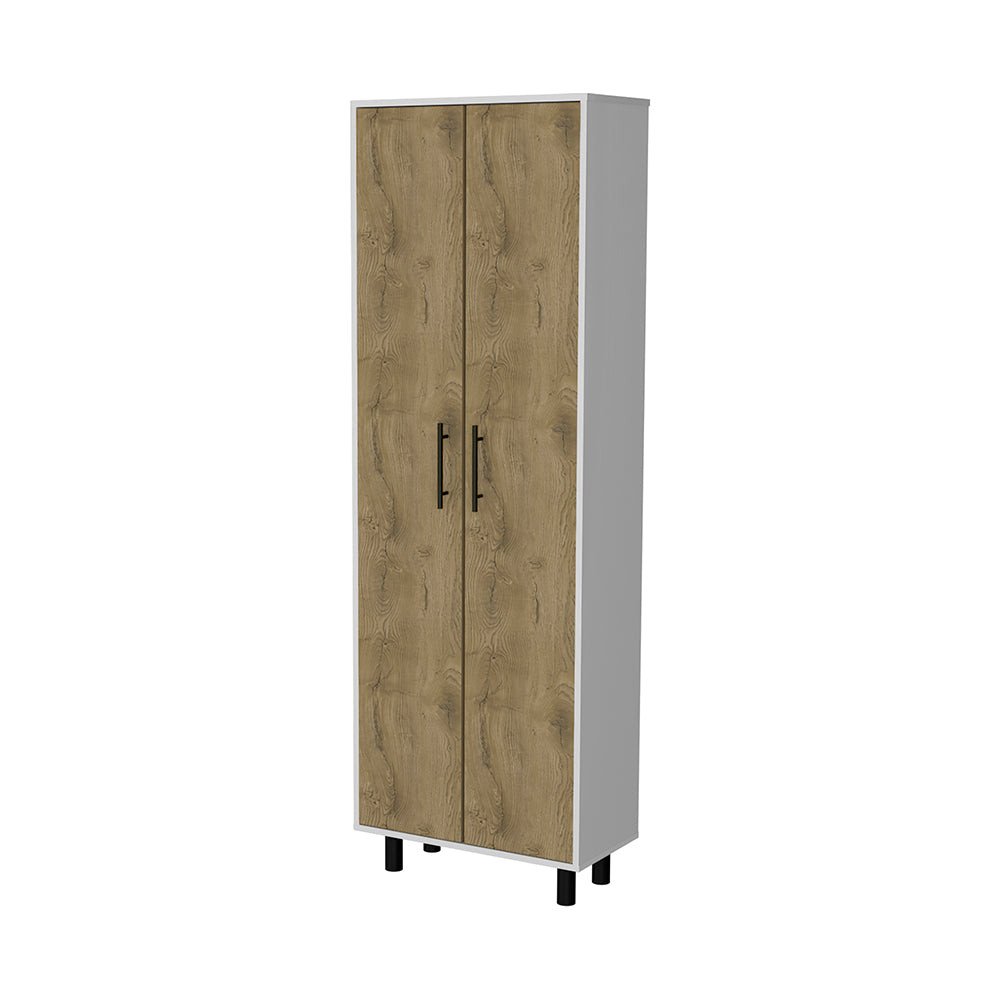 White and Light Brown Wood Accent Cabinet with Two Doors - 71-inch