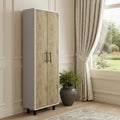 White and Light Brown Wood Accent Cabinet with Two Doors - 71-inch
