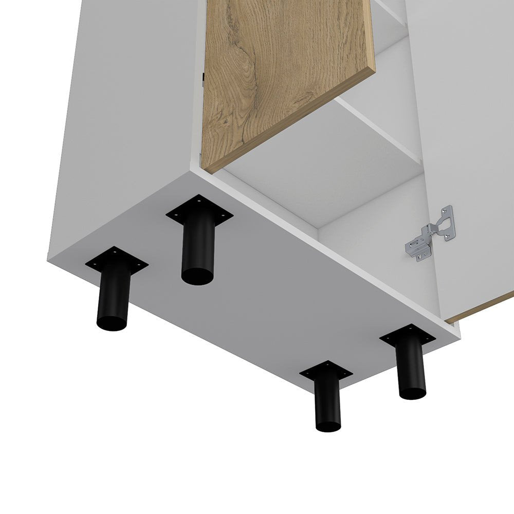 White and Light Brown Wood Accent Cabinet with Two Doors - 71-inch
