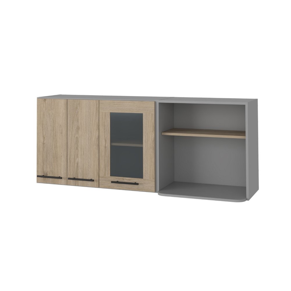 Gray and Natural Wood Wall Mounted Accent Cabinet with Three Doors - 24-inch