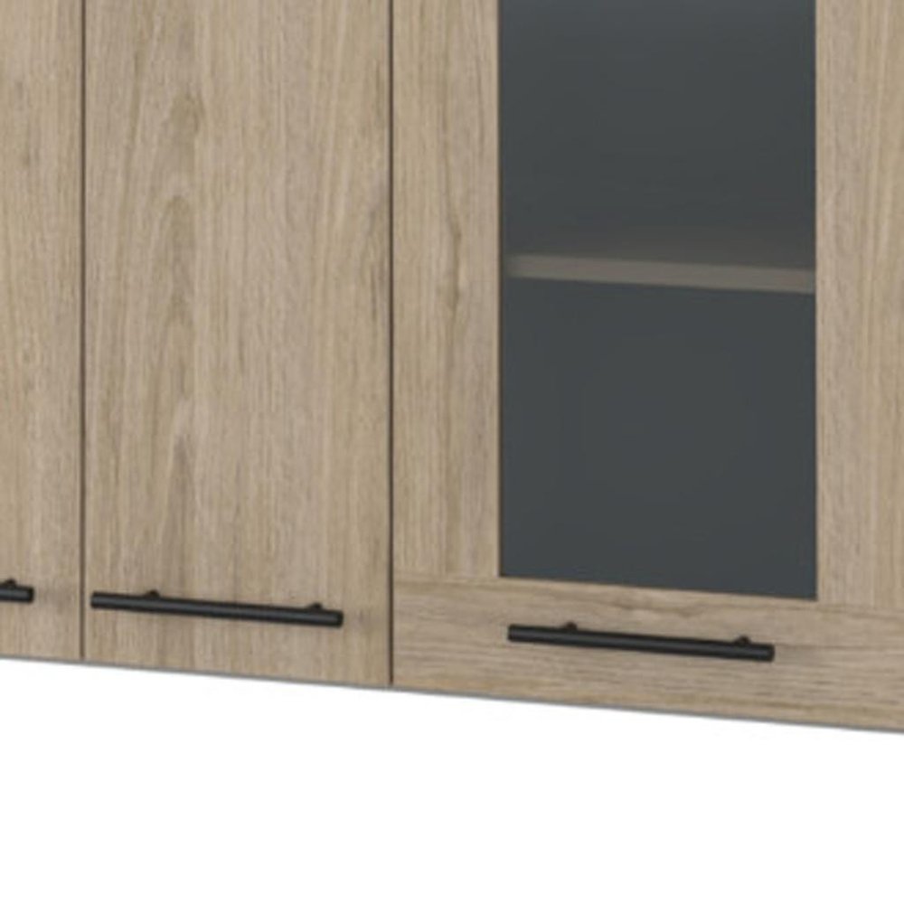 Gray and Natural Wood Wall Mounted Accent Cabinet with Three Doors - 24-inch