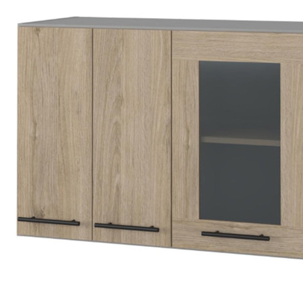 Gray and Natural Wood Wall Mounted Accent Cabinet with Three Doors - 24-inch