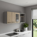 Gray and Natural Wood Wall Mounted Accent Cabinet with Three Doors - 24-inch