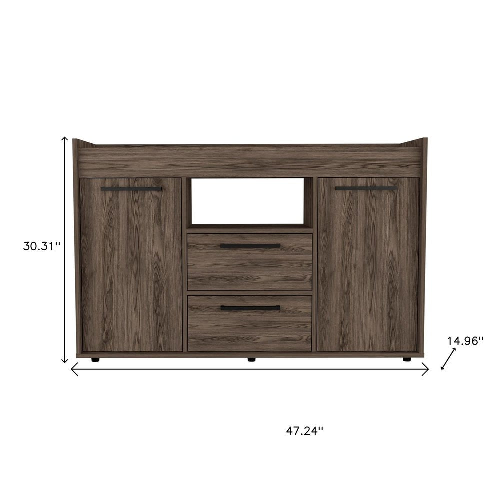Walnut Wood Two Drawer Sideboard with Two Doors - 47-inch