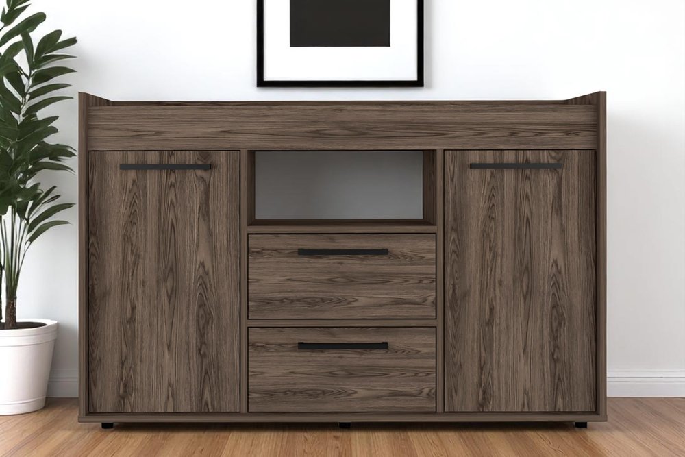 Walnut Wood Two Drawer Sideboard with Two Doors - 47-inch