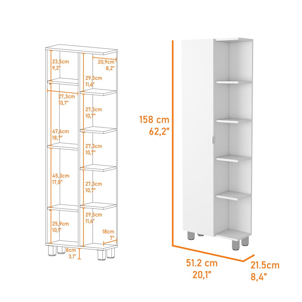 White Accent Cabinet with Nine Shelves - 20-inch