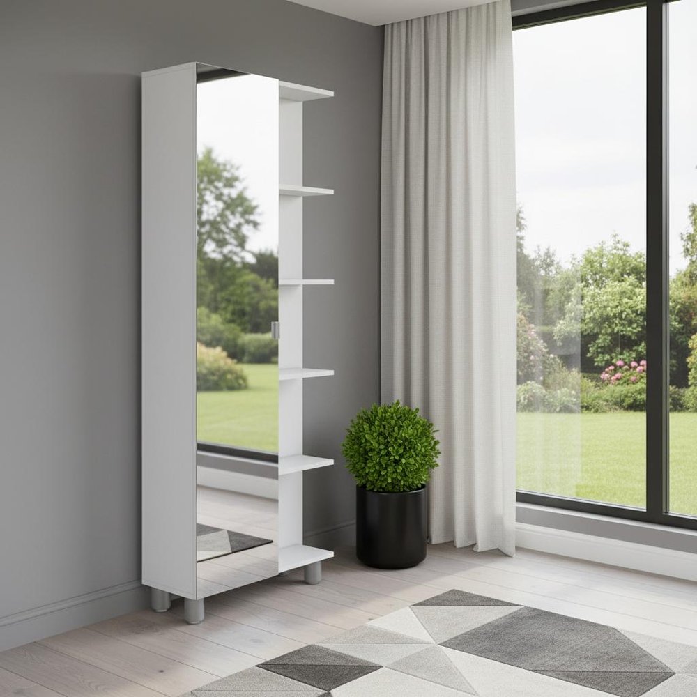 White Wood Accent Cabinet with Single Door - 62-inch