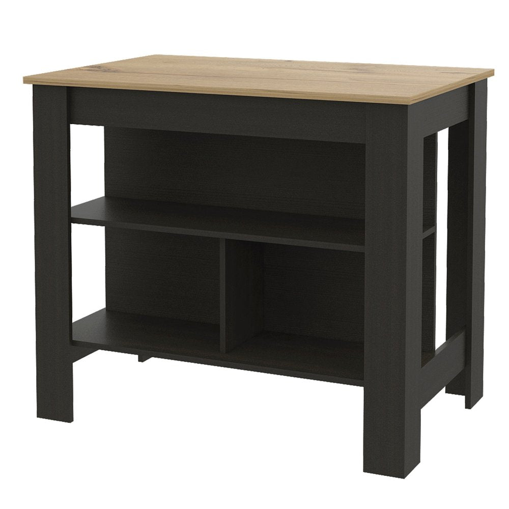 Black and Oak 41 Kitchen Island with Storage