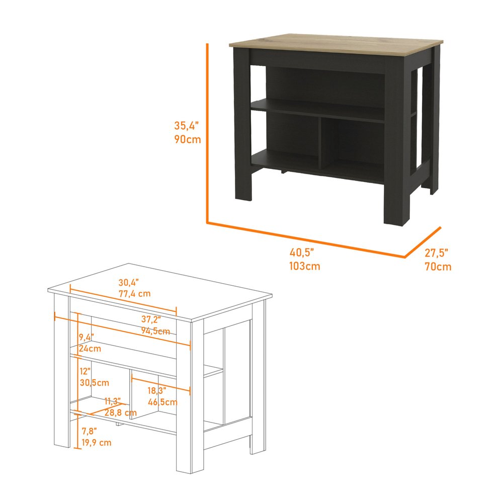 Black and Oak 41 Kitchen Island with Storage