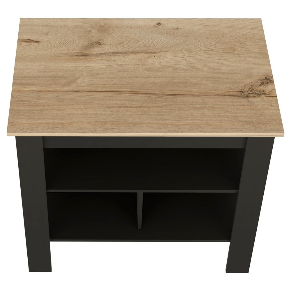 Black and Oak 41 Kitchen Island with Storage