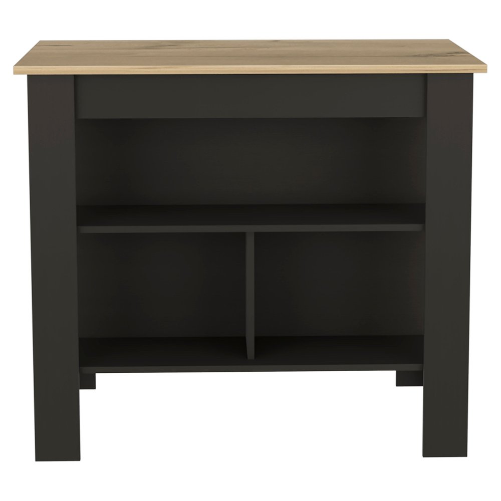 Black and Oak 41 Kitchen Island with Storage