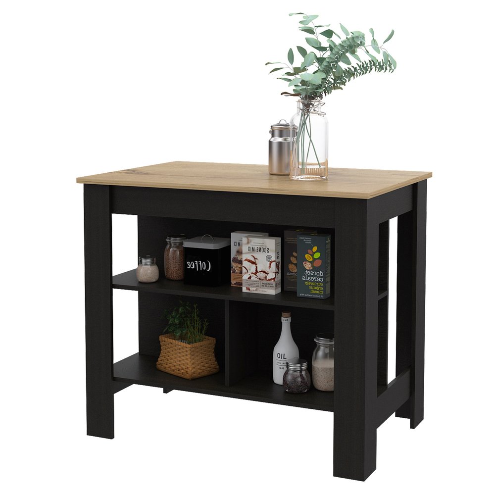 Black and Oak 41 Kitchen Island with Storage