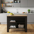 Black and Oak 41 Kitchen Island with Storage