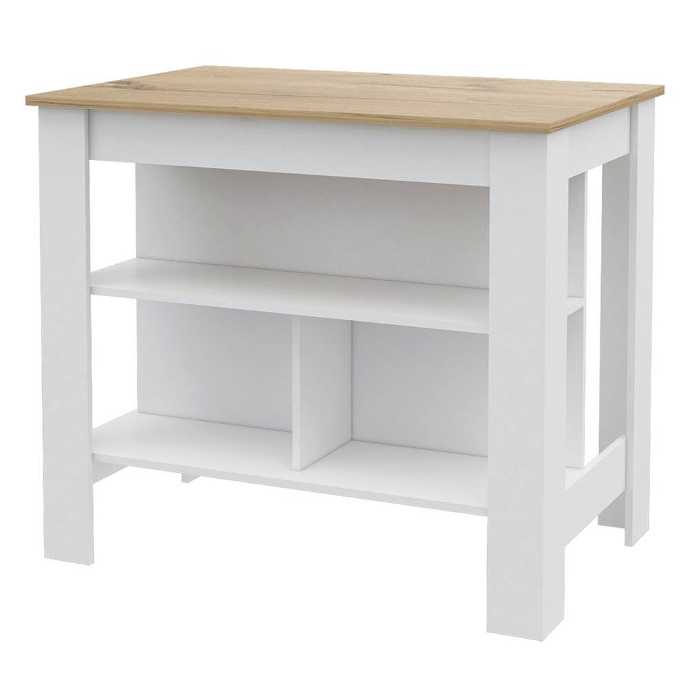 White and Oak 41 Kitchen Island with Storage