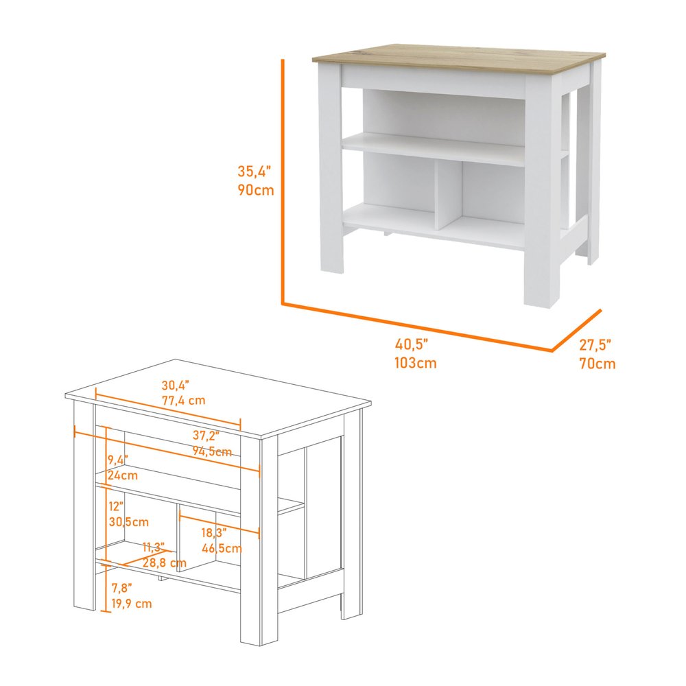 White and Oak 41 Kitchen Island with Storage
