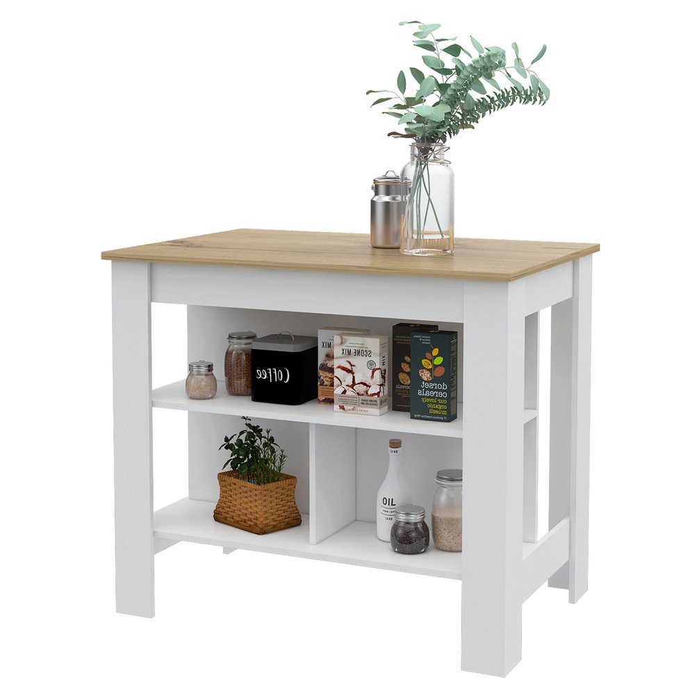White and Oak 41 Kitchen Island with Storage