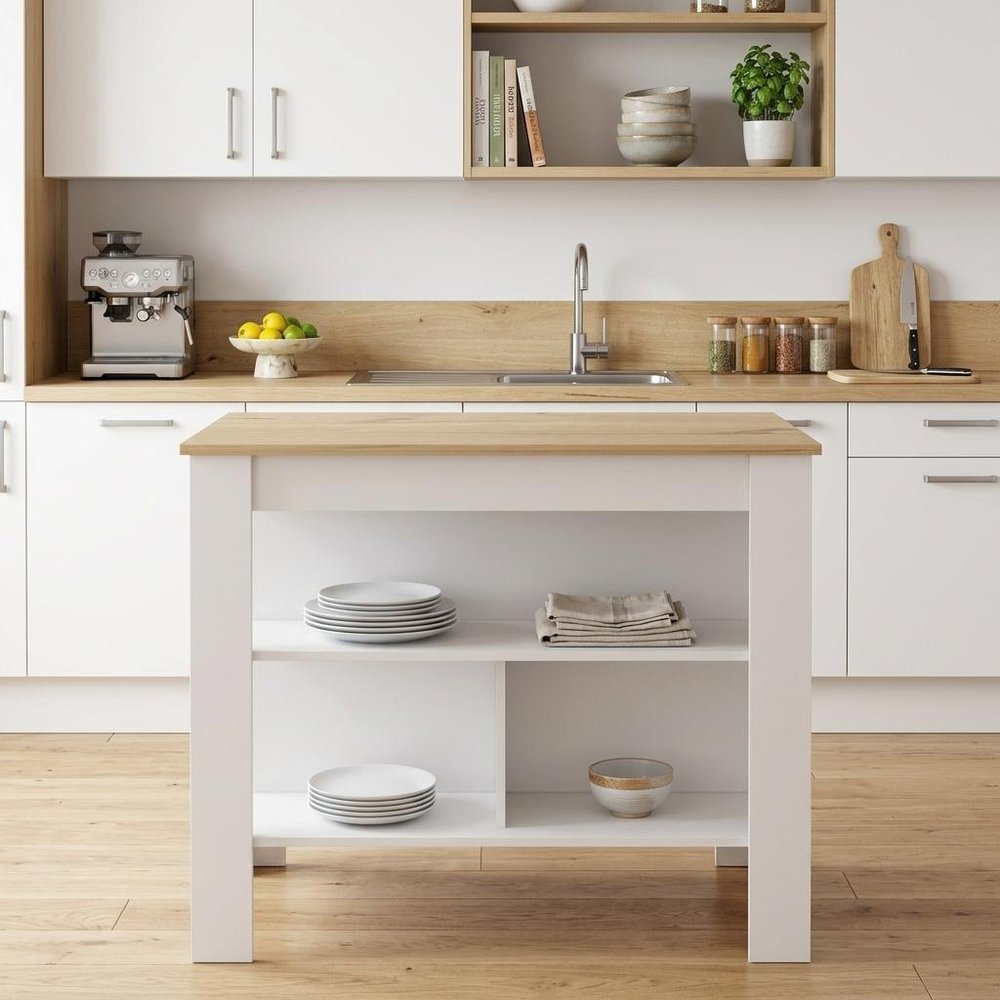 White and Oak 41 Kitchen Island with Storage