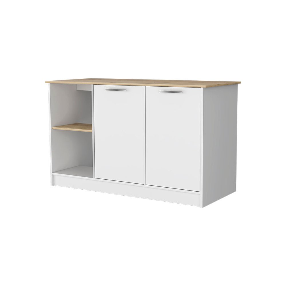 White and Oak 59 Kitchen Island with Storage
