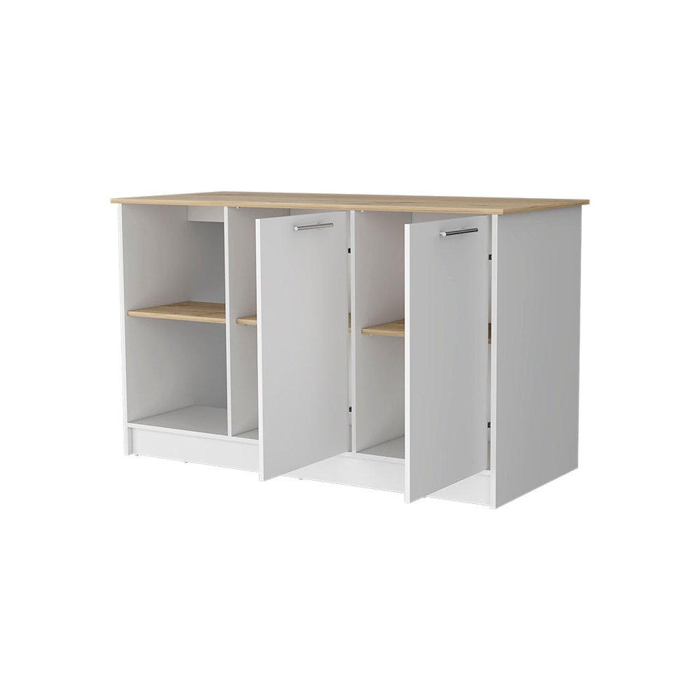 White and Oak 59 Kitchen Island with Storage