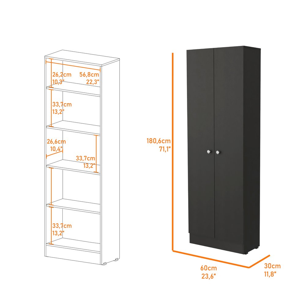 Black Wood Pantry or Storage Closet - 71-inch