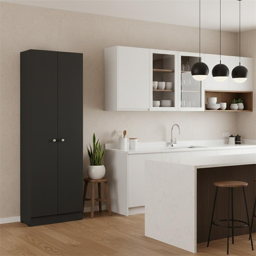 Black Wood Pantry or Storage Closet - 71-inch