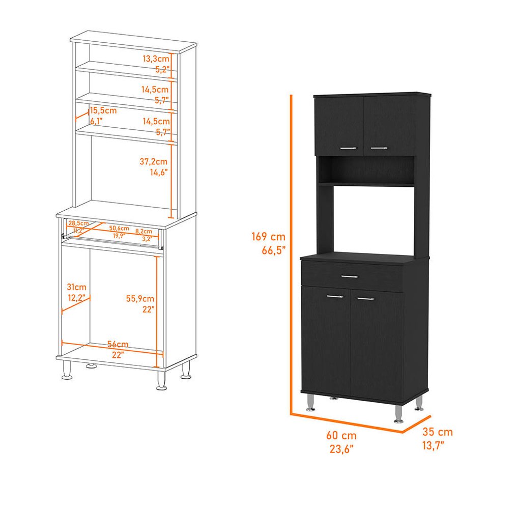 Black Wood Pantry or Storage Closet - 67-inch