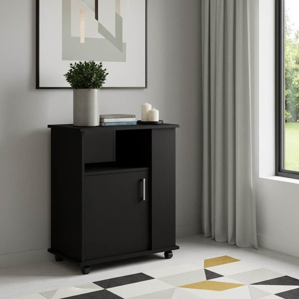 Black Wood Accent Cabinet with Single Door - 29-inch