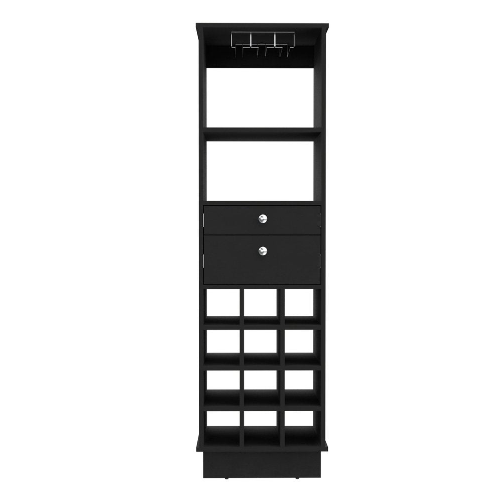 Black Wood Bar Cabinet with Two Drawers - 63-inch
