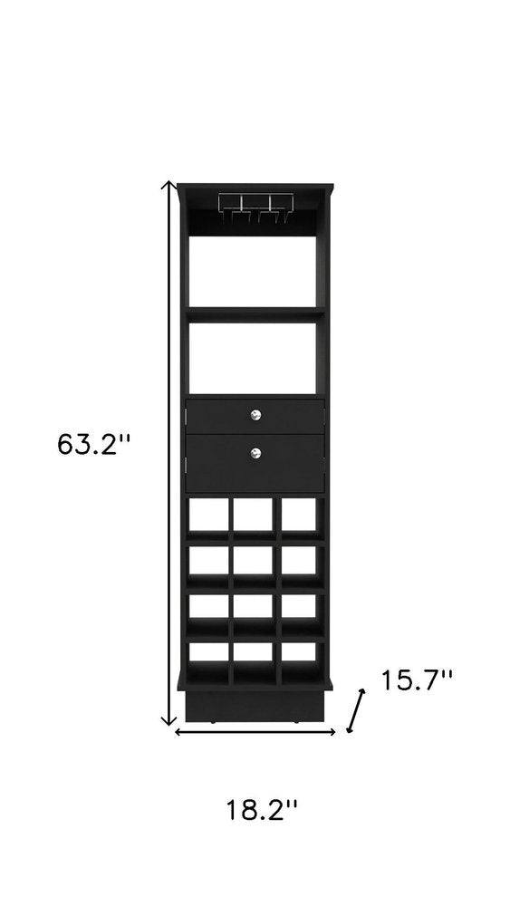 Black Wood Bar Cabinet with Two Drawers - 63-inch