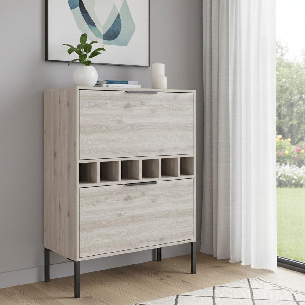 Light Gray and Black Wood Bar Cabinet with Two Doors - 43-inch