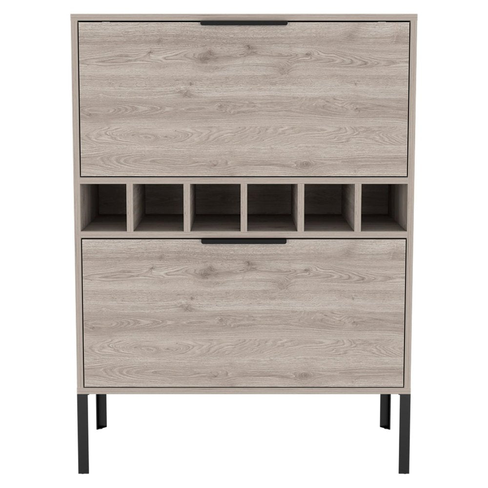 Light Gray and Black Wood Bar Cabinet with Two Doors - 43-inch