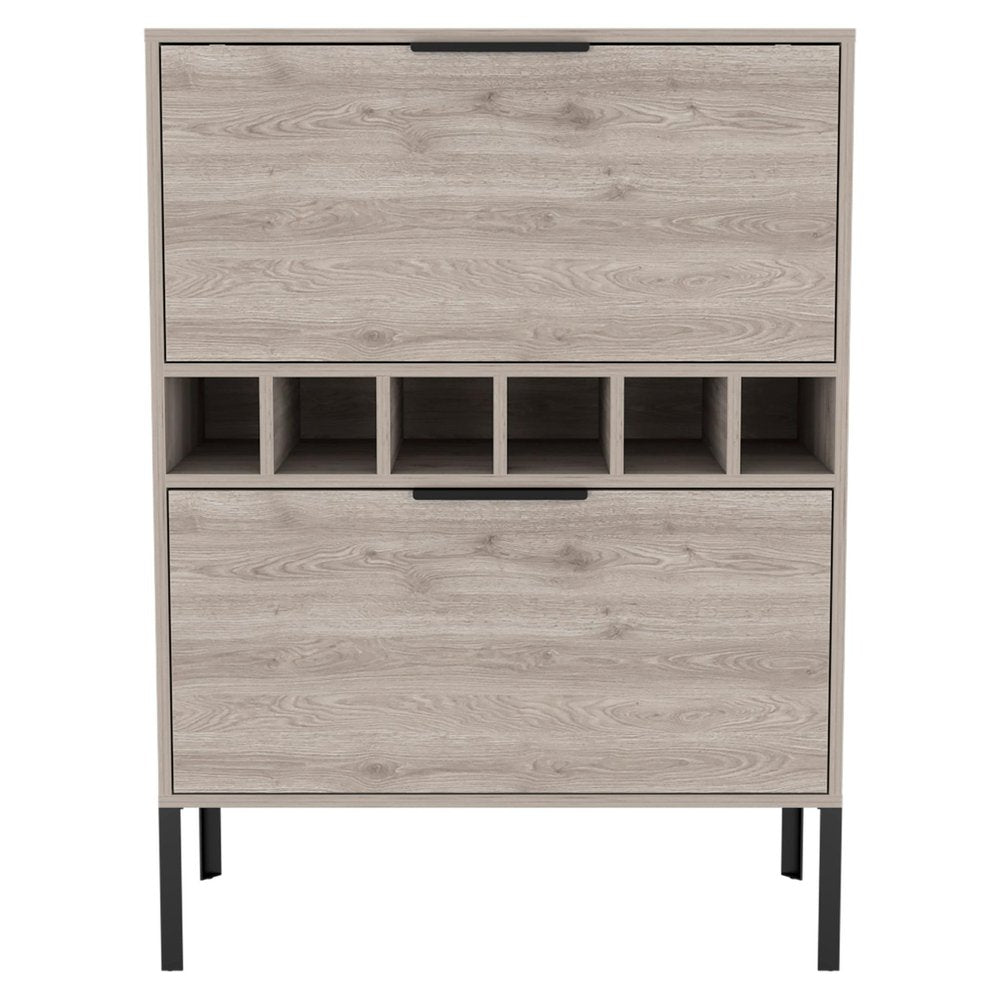 Light Gray and Black Wood Bar Cabinet with Two Doors - 43-inch