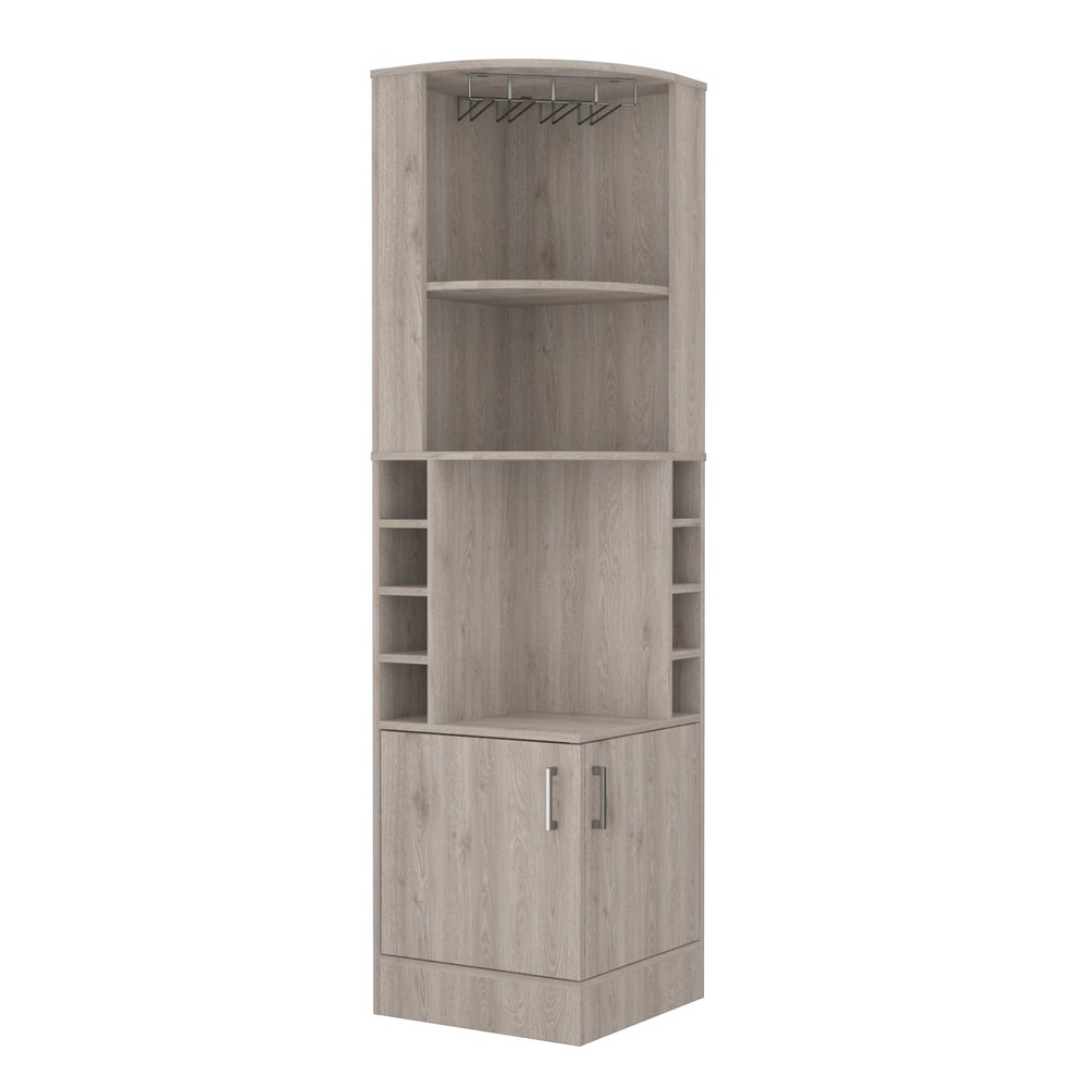 Light Gray Wood Corner Bar Cabinet with Two Doors - 71-inch