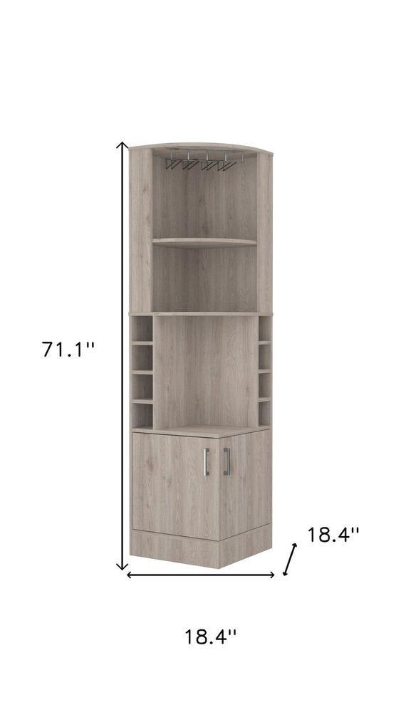 Light Gray Wood Corner Bar Cabinet with Two Doors - 71-inch