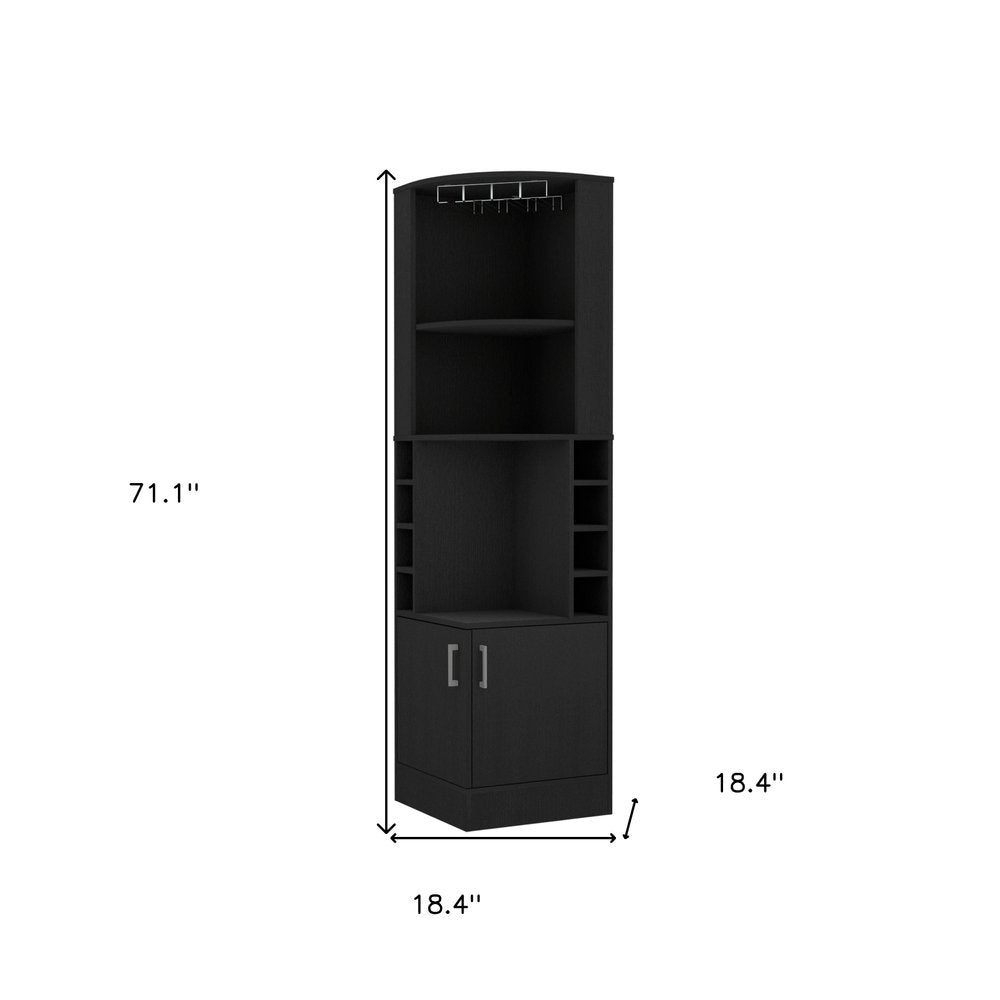 Black Wood Corner Bar Cabinet with Two Doors - 71-inch