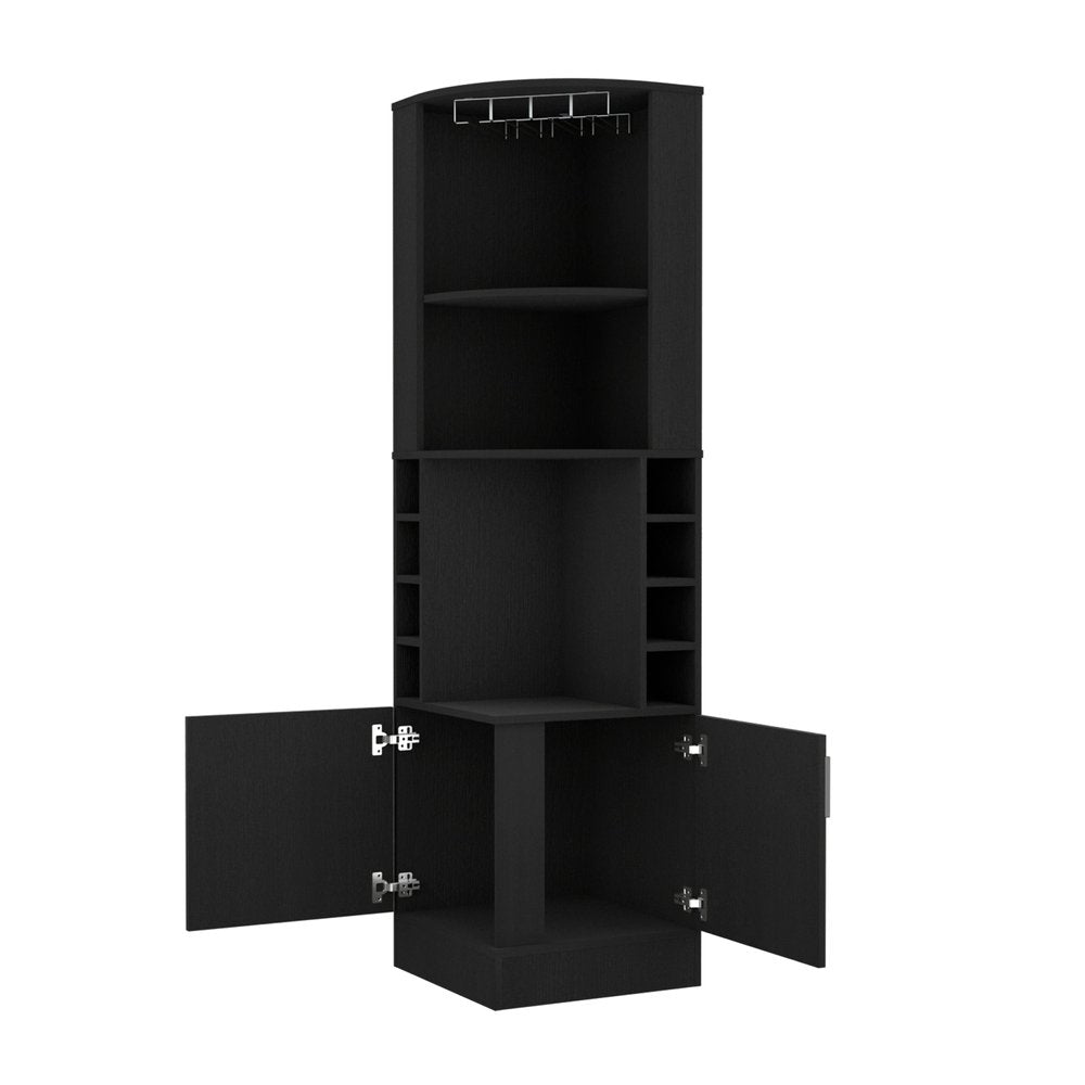 Black Wood Corner Bar Cabinet with Two Doors - 71-inch