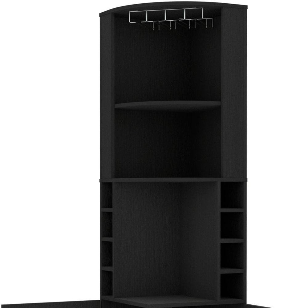 Black Wood Corner Bar Cabinet with Two Doors - 71-inch