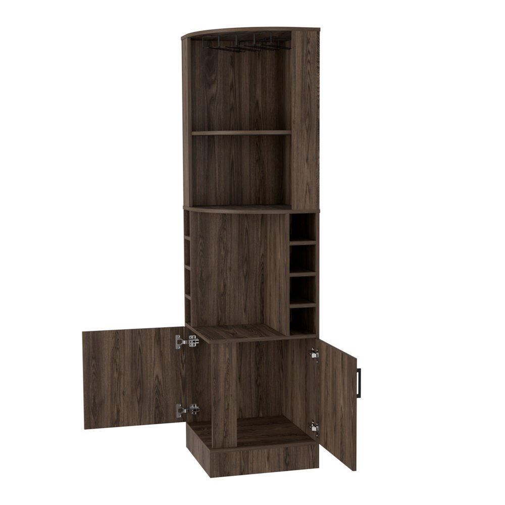 Walnut Wood Corner Bar Cabinet with Two Doors - 71-inch