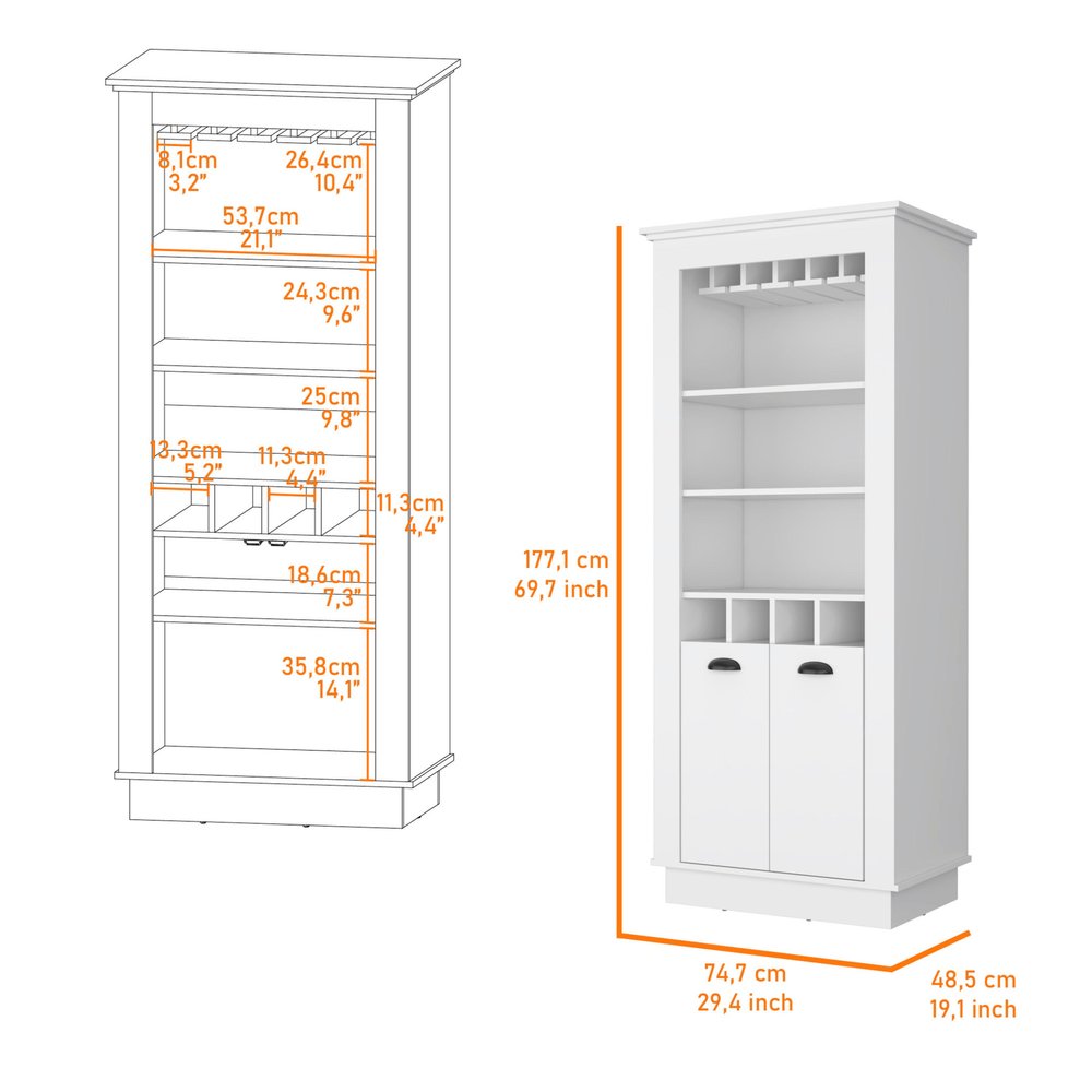 White Bar Cabinet with Wine Storage - 70-inch