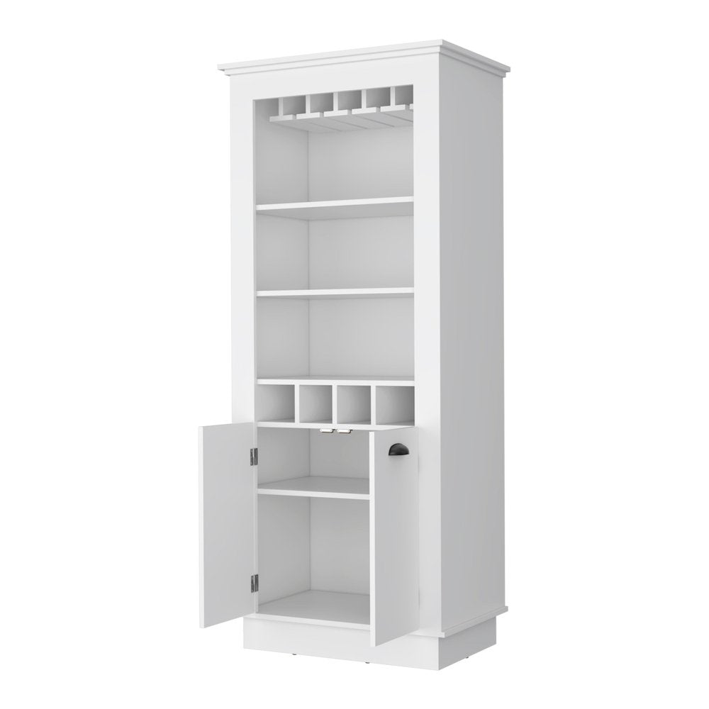 White Bar Cabinet with Wine Storage - 70-inch