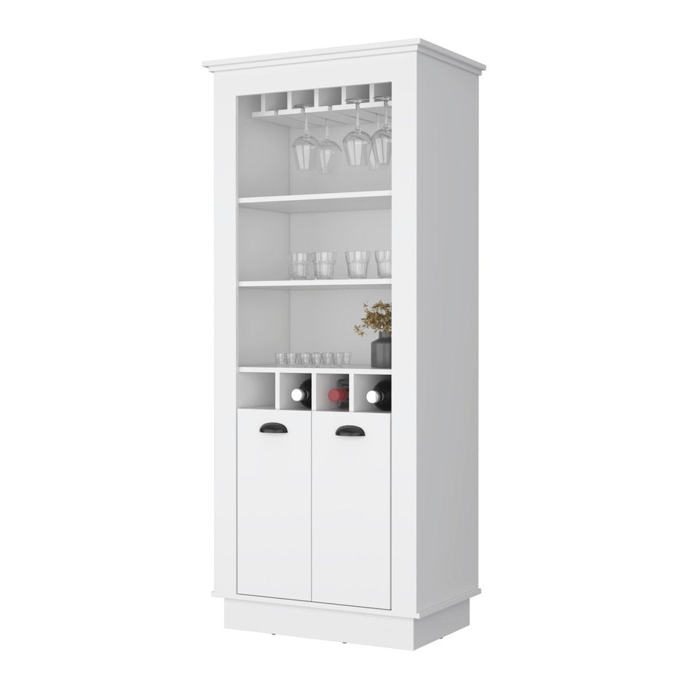 White Bar Cabinet with Wine Storage - 70-inch