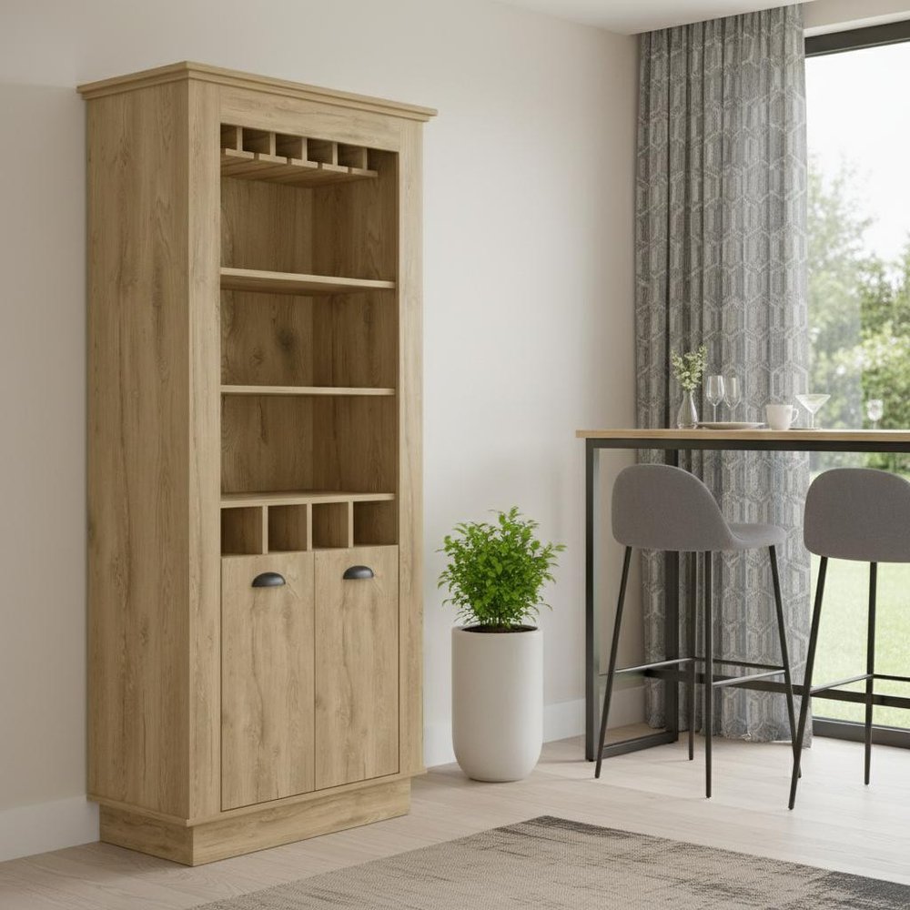 Brown Bar Cabinet with Wine Storage - 70-inch