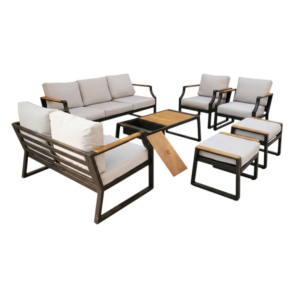 Seven Piece Black Metal Sofa Seating Group with Table