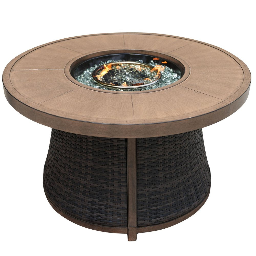 50000 Btu 42 Brown Aluminum and Rattan Propane Round Fire Pit Table with Cover