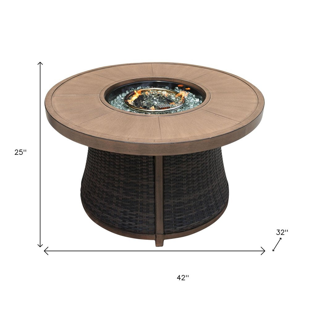 50000 Btu 42 Brown Aluminum and Rattan Propane Round Fire Pit Table with Cover