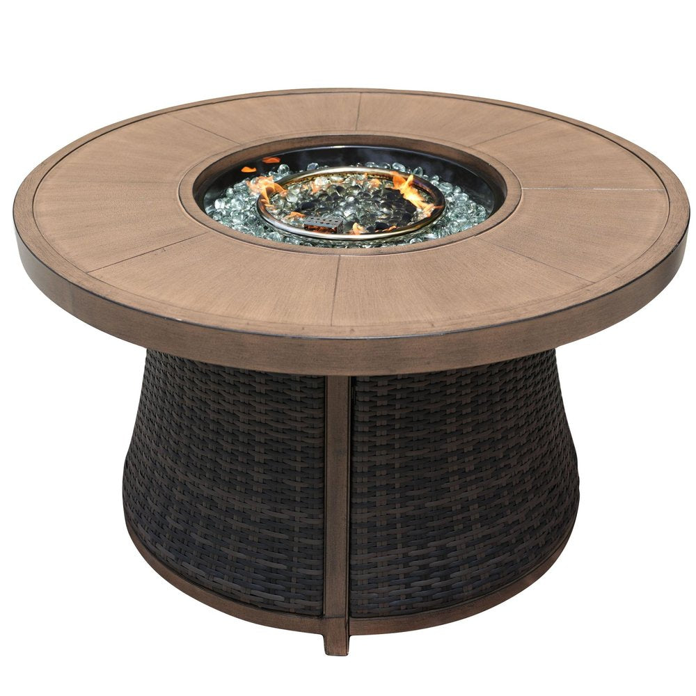 50000 Btu 42 Brown Aluminum and Rattan Propane Round Fire Pit Table with Cover