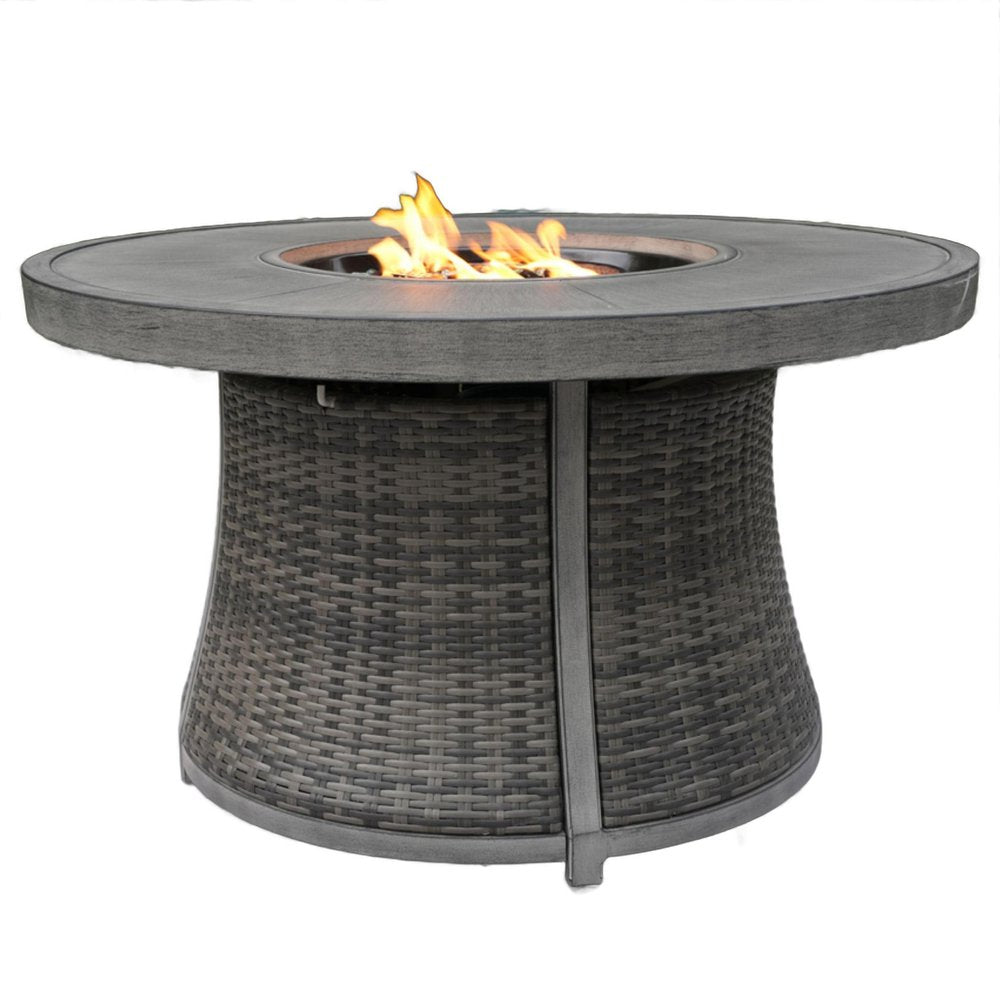 50000 Btu 42 Gray Aluminum and Rattan Propane Round Fire Pit Table with Cover