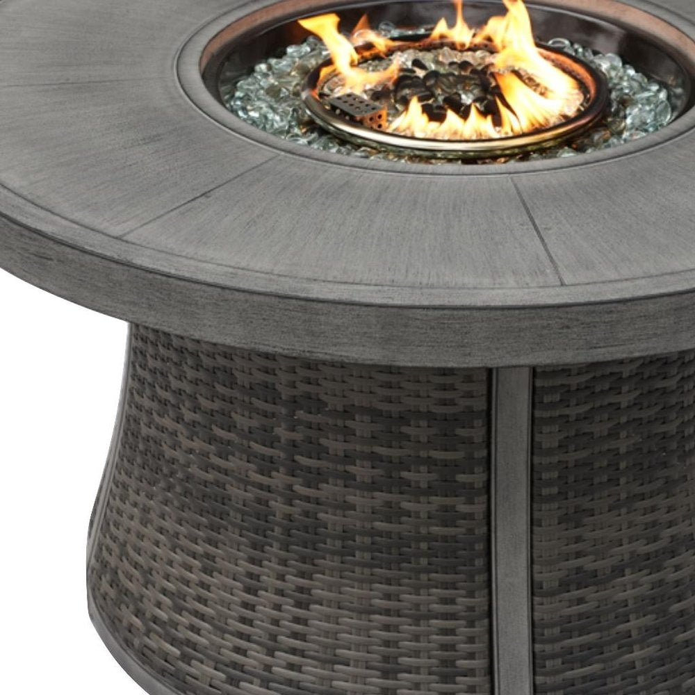 50000 Btu 42 Gray Aluminum and Rattan Propane Round Fire Pit Table with Cover